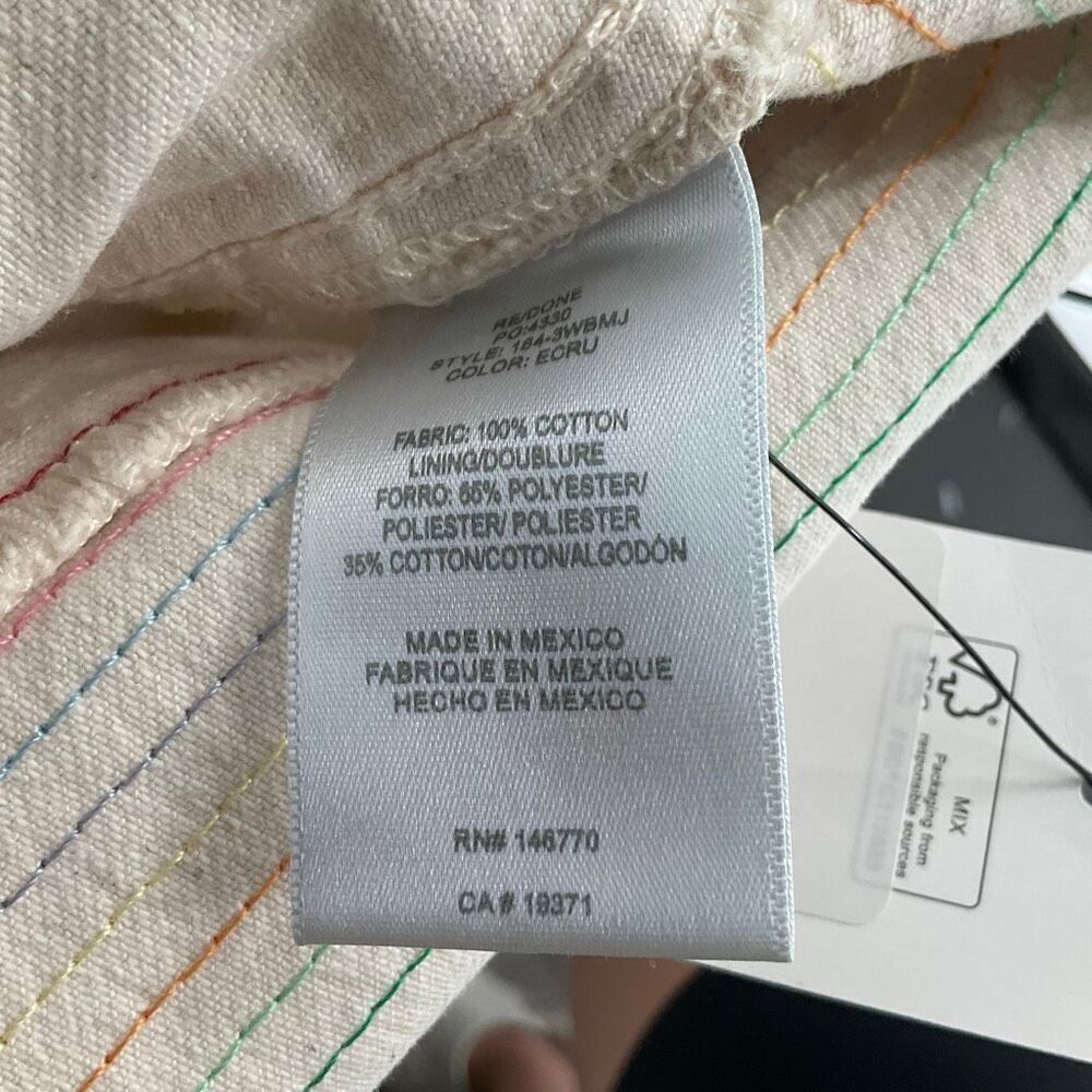 RE/Done Ecru Blanca Miro Stove Pipe Button Fly Cotton Straight Leg Jeans Size 24 - Picture 7 of 9